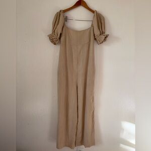 FREE PEOPLE The Ideal Puff Sleeve Beige Jumpsuit Size Small